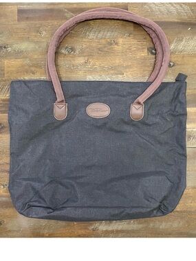Bella Russo gray and brown canvas large travel tote bag